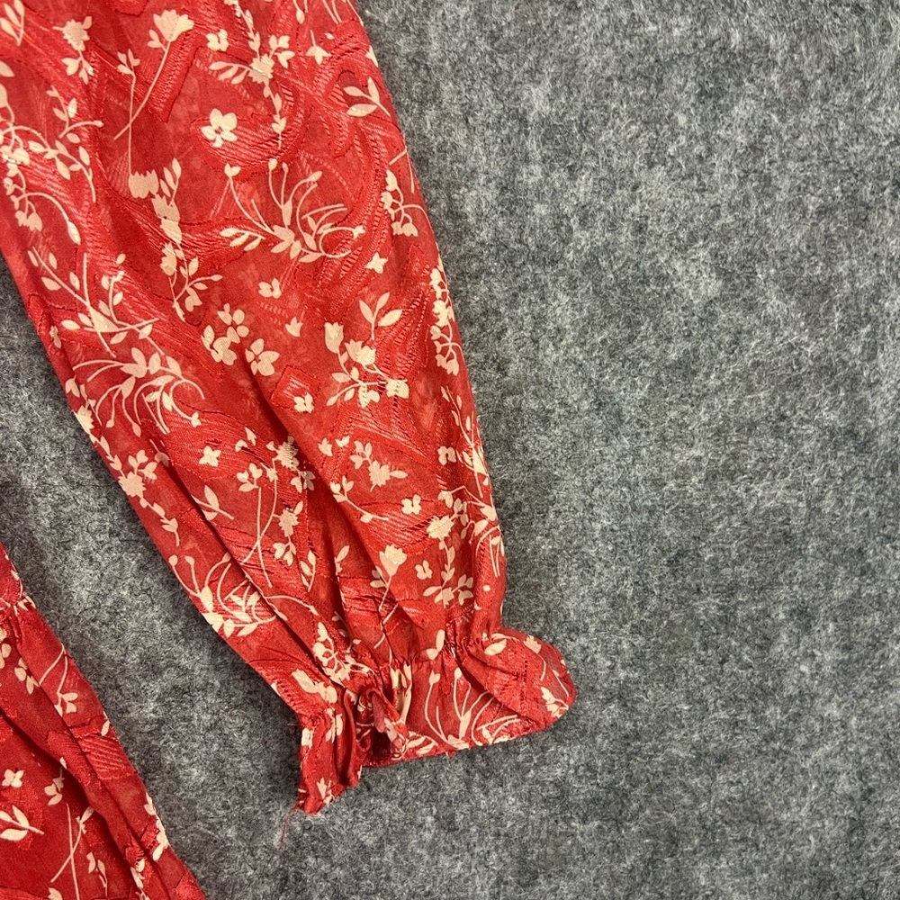 Lulus Floral Smocked Long Sleeve Mini Dress Womens Size S Red - Picture 11 of 12